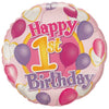 Qualatex 18 inch HAPPY 1ST BIRTHDAY PINKS Foil Balloon 30996-Q-P