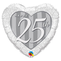 Qualatex 18 inch HAPPY 25TH DAMASK HEART Foil Balloon 49109-Q-P