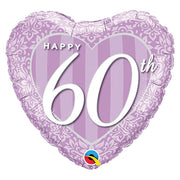 Qualatex 18 inch HAPPY 60TH DAMASK HEART Foil Balloon 49132-Q-P