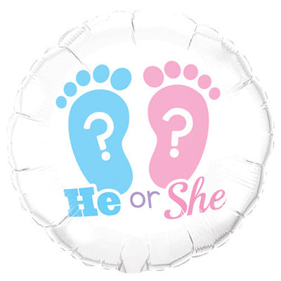 Qualatex 18 inch HE OR SHE? FOOTPRINTS Foil Balloon