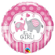 Qualatex 18 inch IT'S A GIRL ELEPHANTS Foil Balloon