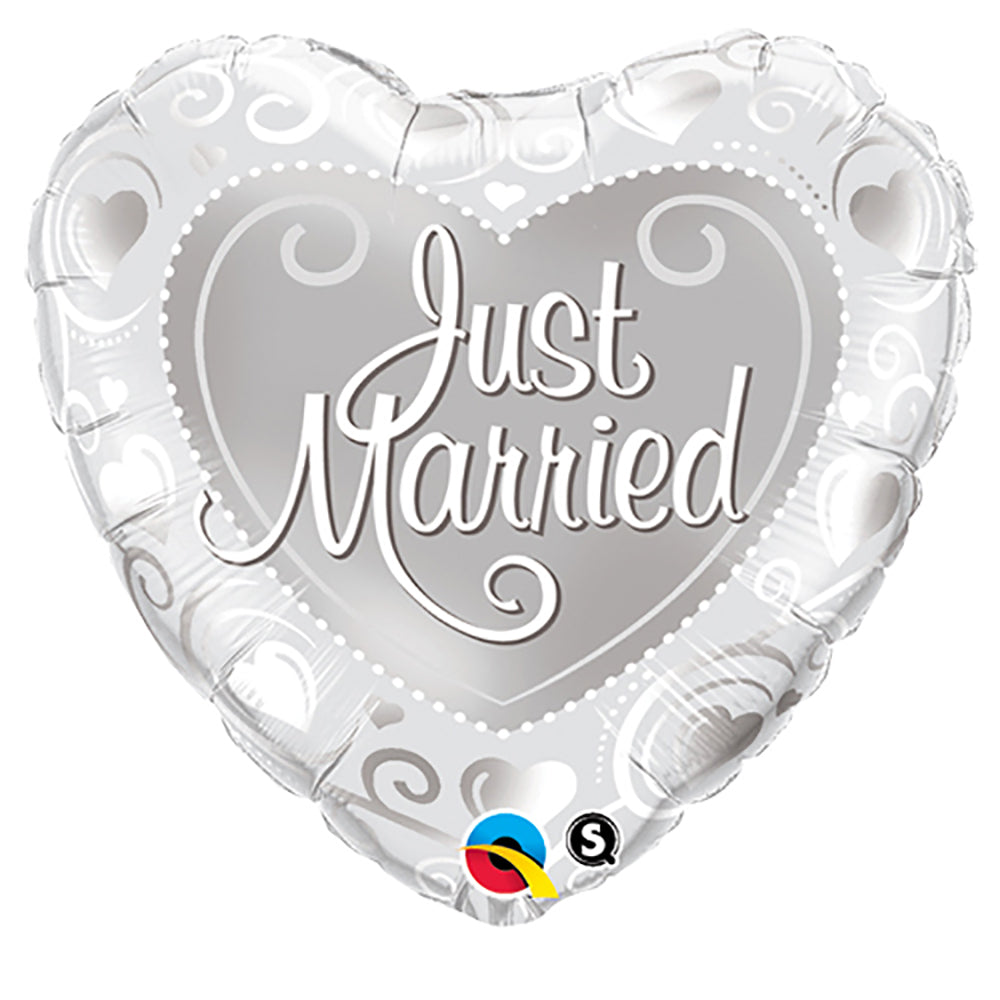 Qualatex 18 inch JUST MARRIED HEARTS - SILVER Foil Balloon 15796-Q-U