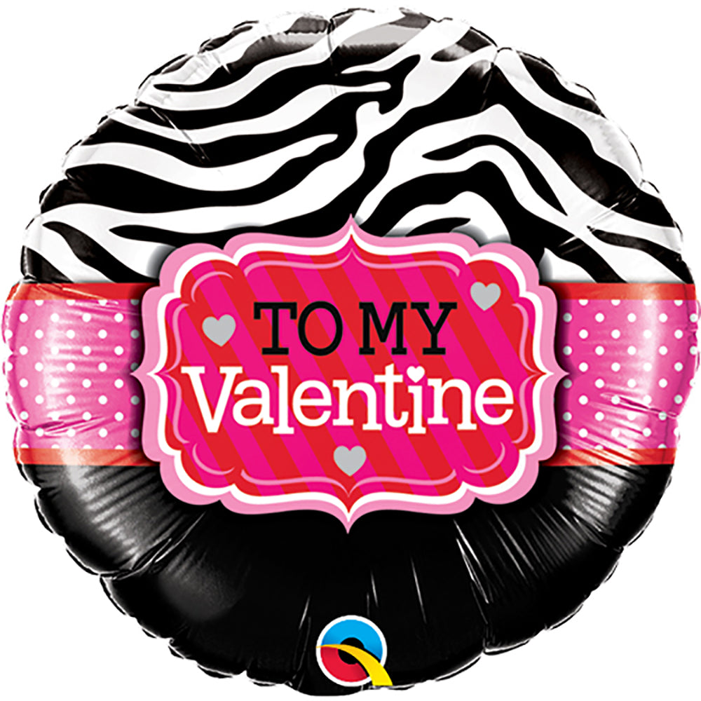 Qualatex 18 inch TO MY VALENTINE ZEBRA STRIPES Foil Balloon 34077-Q-U