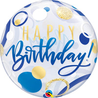 Qualatex 22 inch BUBBLE - BIRTHDAY BLUE & GOLD DOTS Bubble Balloon 87748-Q