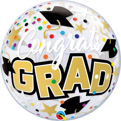 Qualatex 22 inch BUBBLE - CONGRATS GRAD STARS & DOTS Bubble Balloon 82523-Q