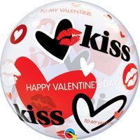 Qualatex 22 inch BUBBLE - VALENTINE'S KISSES & HEARTS Bubble Balloon 27539-Q