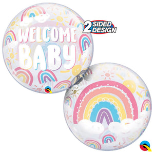 Qualatex 22 inch BUBBLE - WELCOME BABY BOHO RAINBOWS Bubble Balloon 24902-Q