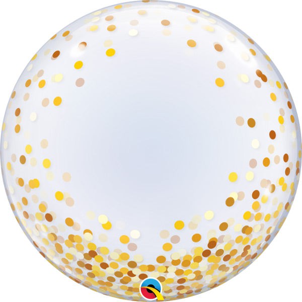 Qualatex 24 inch DECO BUBBLE - GOLD CONFETTI DOTS Bubble Balloon 89727-Q