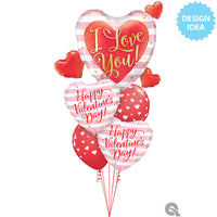 Qualatex 37 inch I LOVE YOU PINK STRIPES & HEARTS Foil Balloon 21042-Q-P