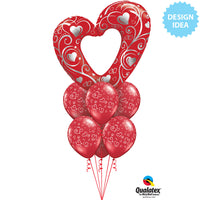 Qualatex 42 inch HEARTS & FILIGREE - RED Foil Balloon 16441-Q-P