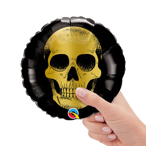 Qualatex 9 inch GOLDEN SKULL HEAD MINI SHAPE (AIR-FILL ONLY) Foil Balloon 89747-Q-U