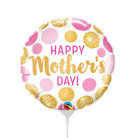 Qualatex 9 inch MINI MOTHER'S DAY PINK & GOLD DOTS (AIR-FILL ONLY) Foil Balloon 73657-Q-U