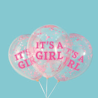 Unique 12 inch IT'S A GIRL PREFILLED WITH PINK CONFETTI (6 PK) Latex Balloons 56405-UN