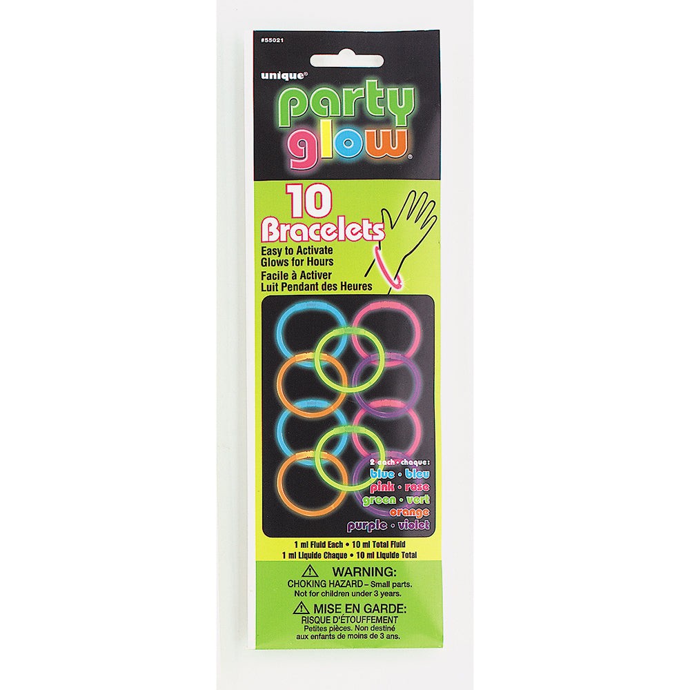 Unique 8 inch GLOW BRACELETS ASSORTED (10 PK) Novelties 55021-UN